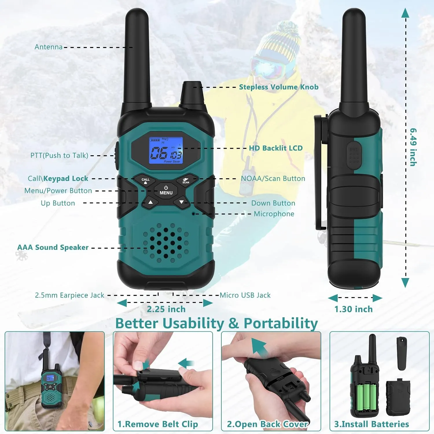 Walkie Talkies for Adults Rechargeable Long Range 6 Pack, Multi-Purpose FRS 2 Way Radios with NOAA USB Chargers 4500mAh Battery for Family Farm Warehouse Working Camping Hiking Skiing Cruise