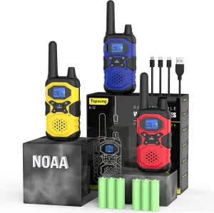 Walkie Talkies for Adults Rechargeable Walkie-Talkie Long Range 3 Pack, Multi-purpose NOAA 2 Way Radios with 4500mAh Battery USB Lanyards for Family Office School Camping Hiking Skiing Cruises