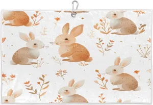 Watercolor Rabbit Flower Golf Towel with Heavy Duty Carabiner Ultra Absorbent Quick Dry Perfect for Cleaning Clubs Balls Gear Essential Golf Accessory for Men Women Kids