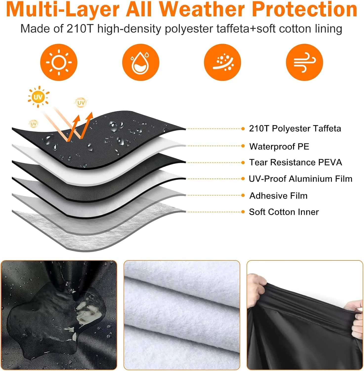 Waterproof 11-12 FT Hammock Cover, 210T Sun Rain UV Dust Snow Protection Outdoor Hammock Covers with Windproof Straps & Soft Cotton Lining for 11-12ft Stand