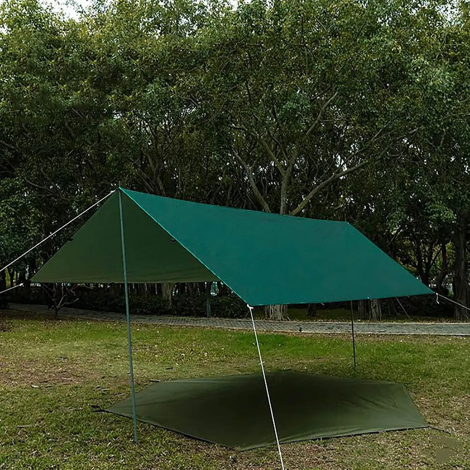 Waterproof Camping Tarp, Bushcraft Survival Shelter, Portable Hammock Rain Fly, Sunscreen Awning Canopy with Silver Coating for Outdoor Camping, Hiking & Backpacking