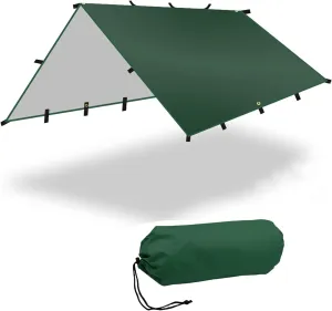 Waterproof Camping Tarp, Bushcraft Survival Shelter, Portable Hammock Rain Fly, Sunscreen Awning Canopy with Silver Coating for Outdoor Camping, Hiking & Backpacking