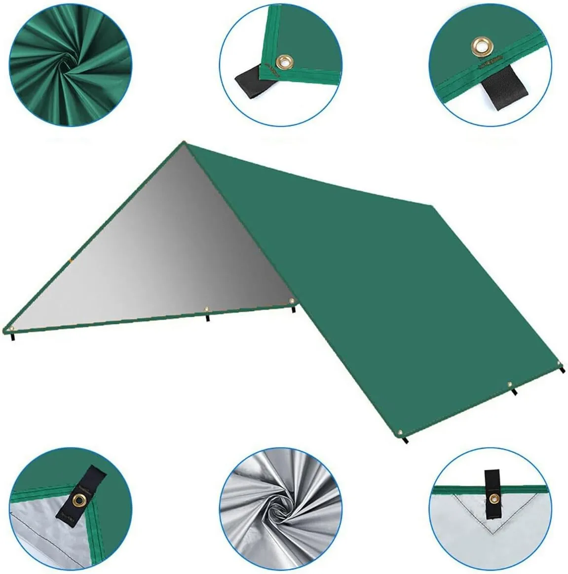Waterproof Camping Tarp Sunshade UV Protection Lightweight Outdoor Adventure Hiking Camping Backpacking Picnic Tent Tarp(Green Set,3m x 5m)