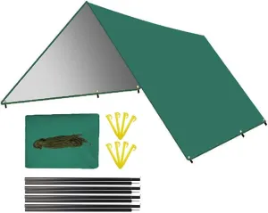 Waterproof Camping Tarp Sunshade UV Protection Lightweight Outdoor Adventure Hiking Camping Backpacking Picnic Tent Tarp(Green Set,3m x 5m)
