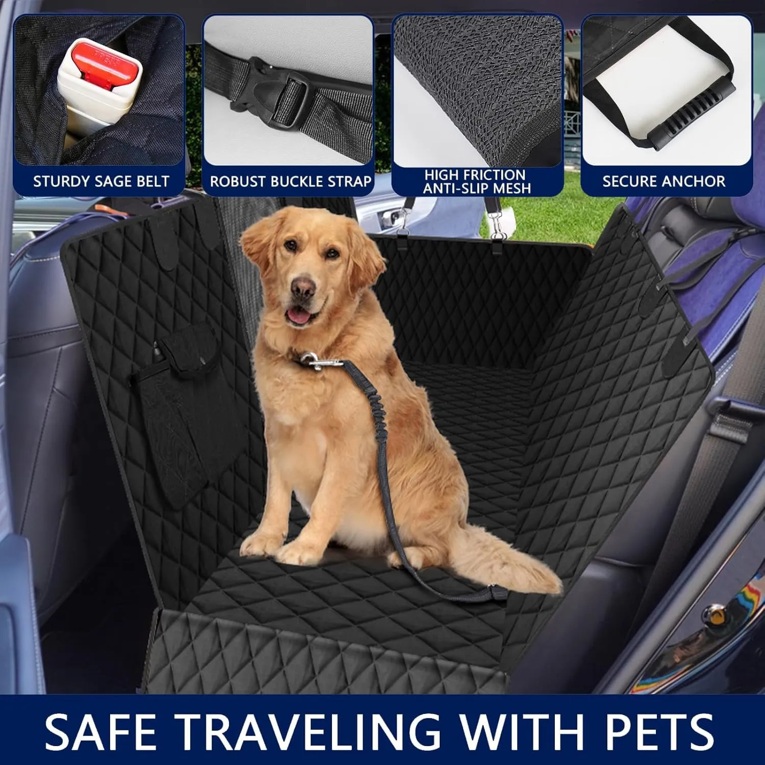 Waterproof Dog Car Seat Cover for Back Seat – Large Hammock & Door Protector with Bonus Belt | Pet Blanket, Bed, Carrier & Travel Accessory for Cars, Trucks, SUVs | Essential Orange