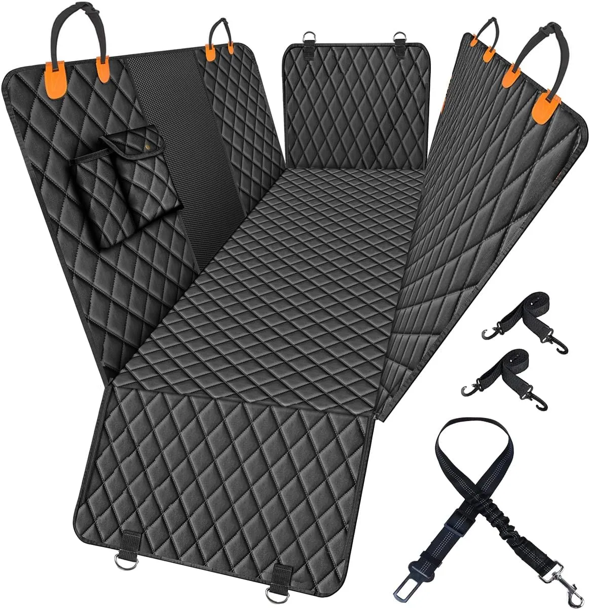Waterproof Dog Car Seat Cover for Back Seat – Large Hammock & Door Protector with Bonus Belt | Pet Blanket, Bed, Carrier & Travel Accessory for Cars, Trucks, SUVs | Essential Orange