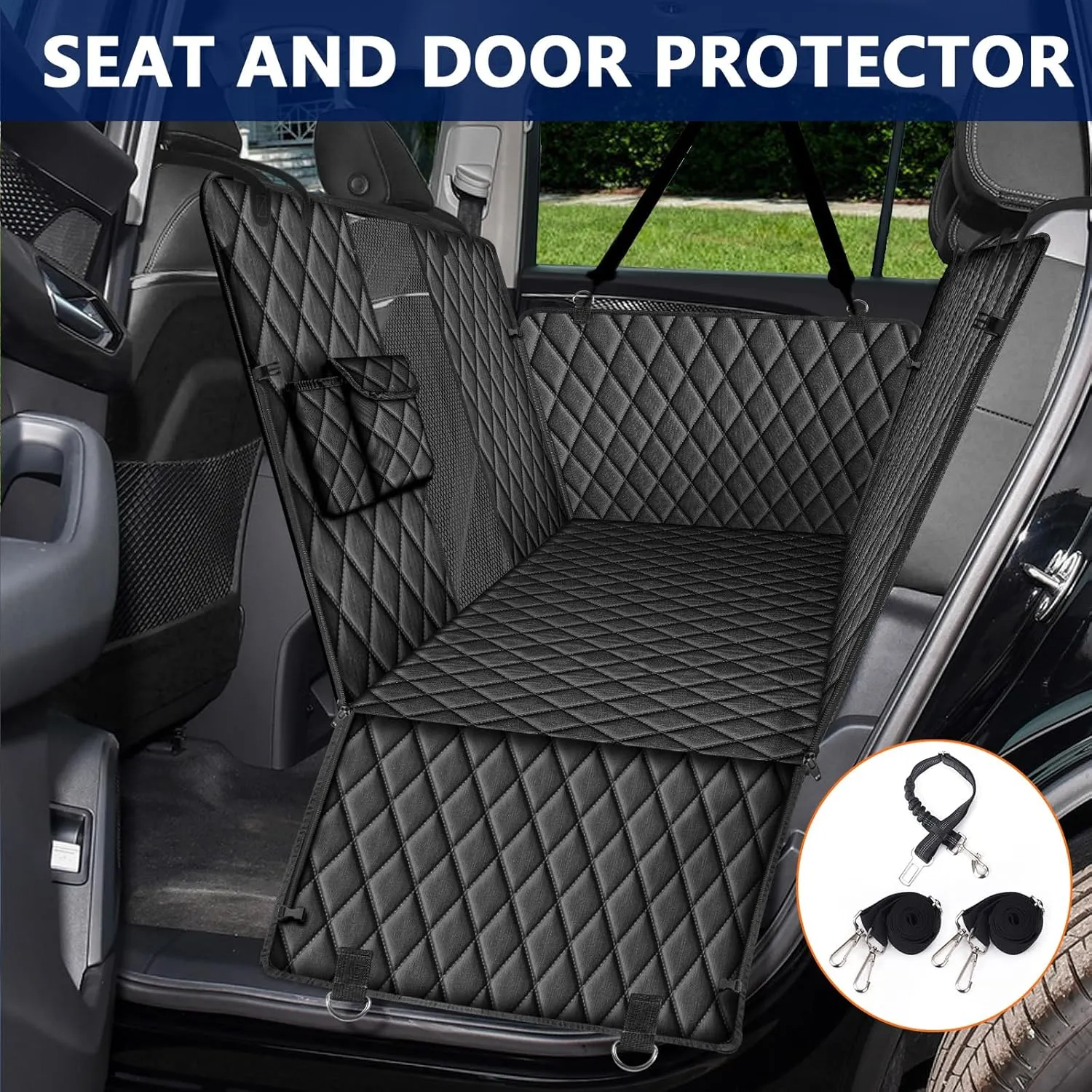 Waterproof Dog Car Seat Cover for Back Seat – Large Hammock & Door Protector with Bonus Belt | Pet Blanket, Bed, Carrier & Travel Accessory for Cars, Trucks, SUVs | Essential Orange