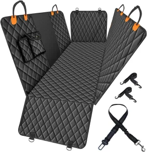 Waterproof Dog Car Seat Cover for Back Seat – Large Hammock & Door Protector with Bonus Belt | Pet Blanket, Bed, Carrier & Travel Accessory for Cars, Trucks, SUVs | Essential Orange