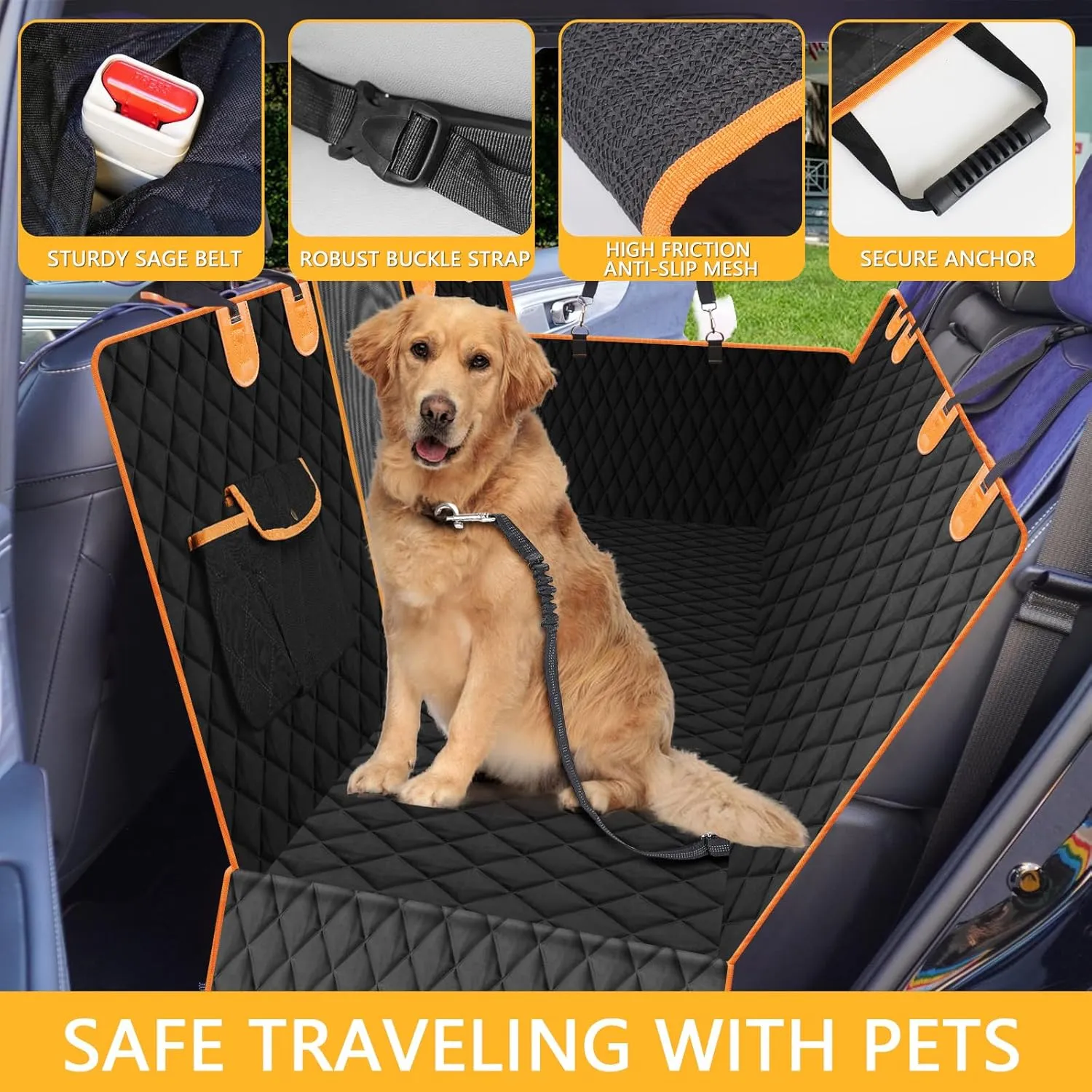 Waterproof Dog Car Seat Cover for Back Seat: Suitable for Small and Large Dogs, Large Size Hammock and Pet Protector, Backseat Protector for Cars (Yellow, Standard (54" W x 58" L))