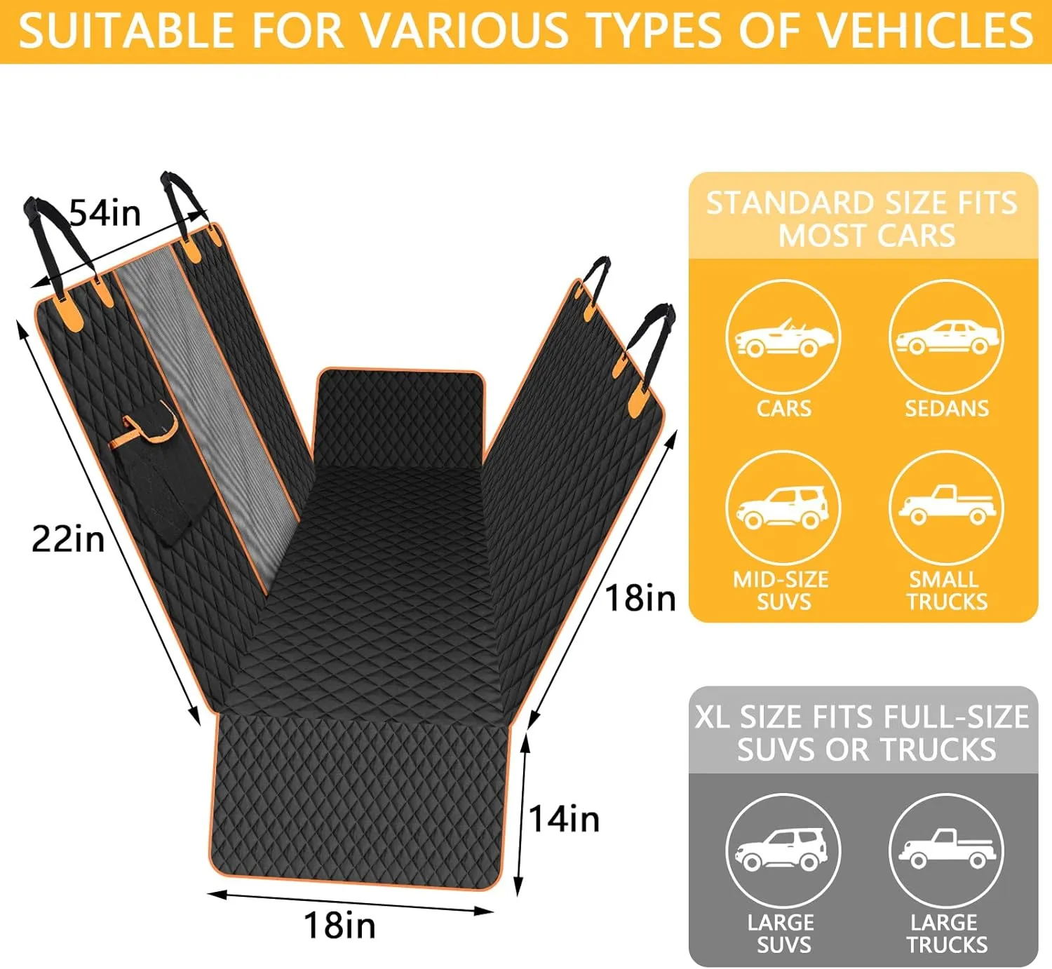 Waterproof Dog Car Seat Cover for Back Seat: Suitable for Small and Large Dogs, Large Size Hammock and Pet Protector, Backseat Protector for Cars (Yellow, Standard (54" W x 58" L))