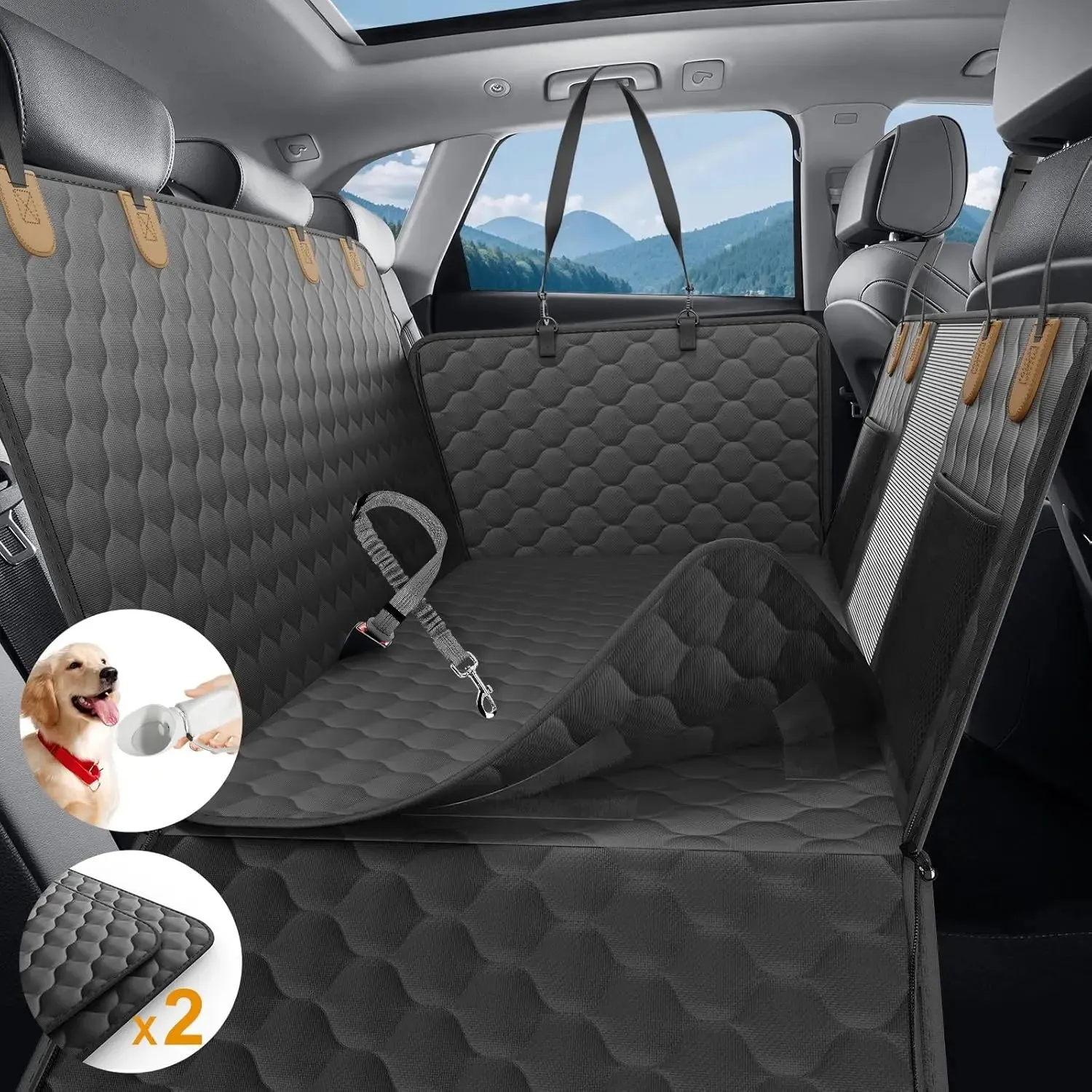 Waterproof Foldable Dog Car Seat Hammock with Trunk Mat and Safety Back Seat Protector