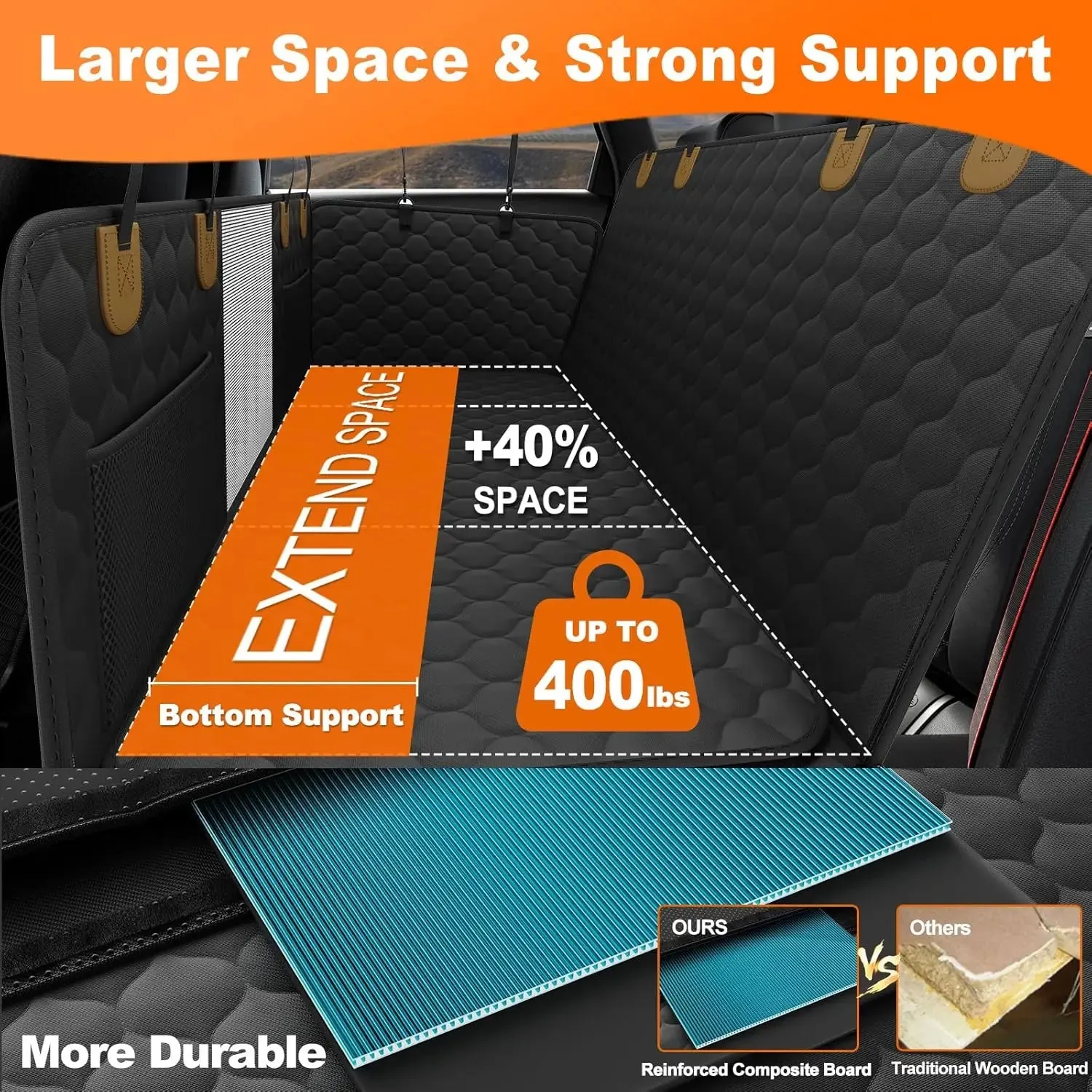 Waterproof Foldable Dog Car Seat Hammock with Trunk Mat and Safety Back Seat Protector