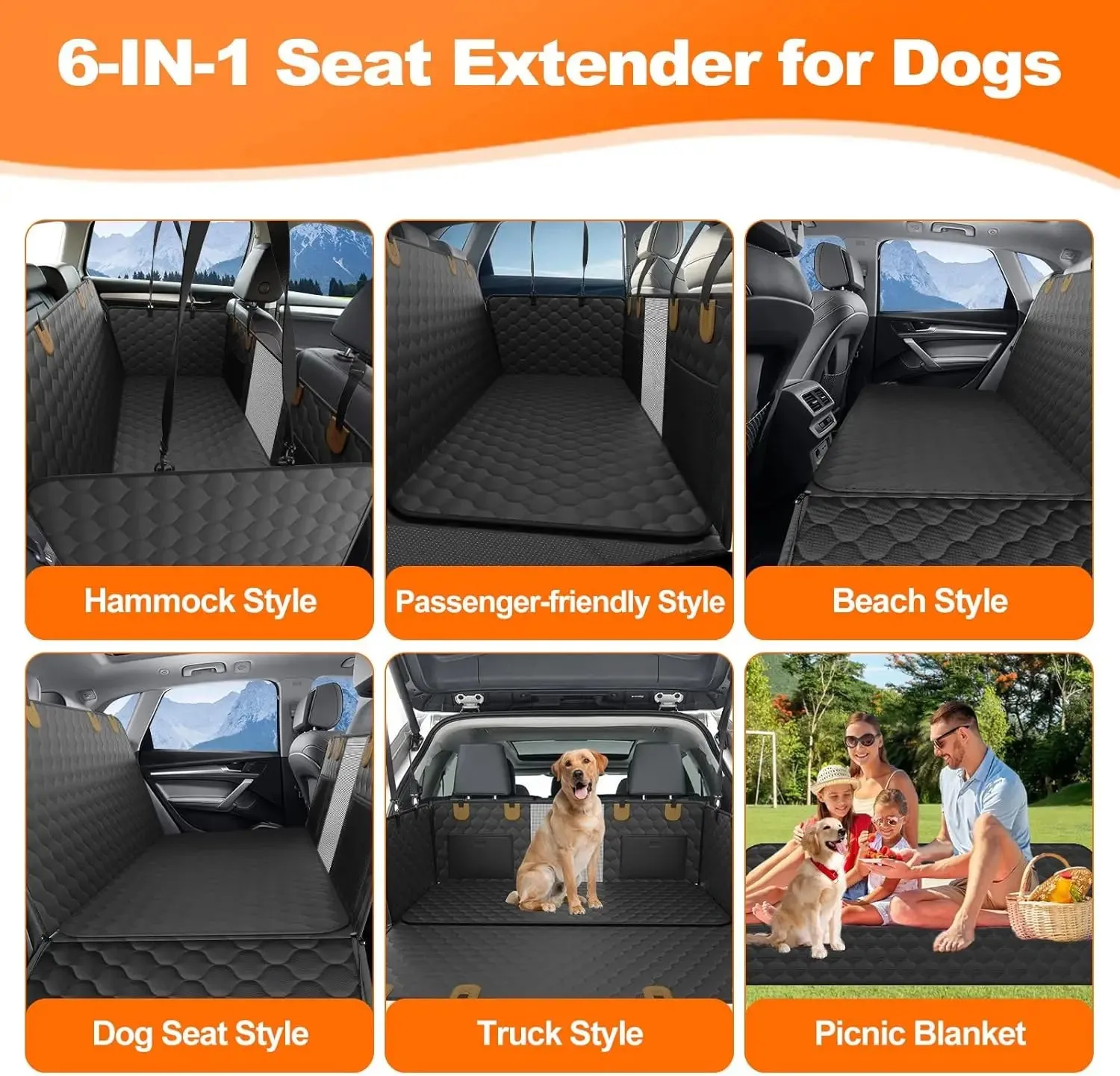 Waterproof Foldable Dog Car Seat Hammock with Trunk Mat and Safety Back Seat Protector