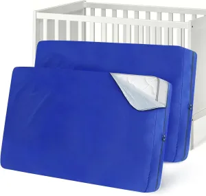Waterproof Heavy Duty Crib Mattress Moving Bag with Strong Zipper - Reusable Crib Mattress Cover for Moving, Blue, 2 Pack