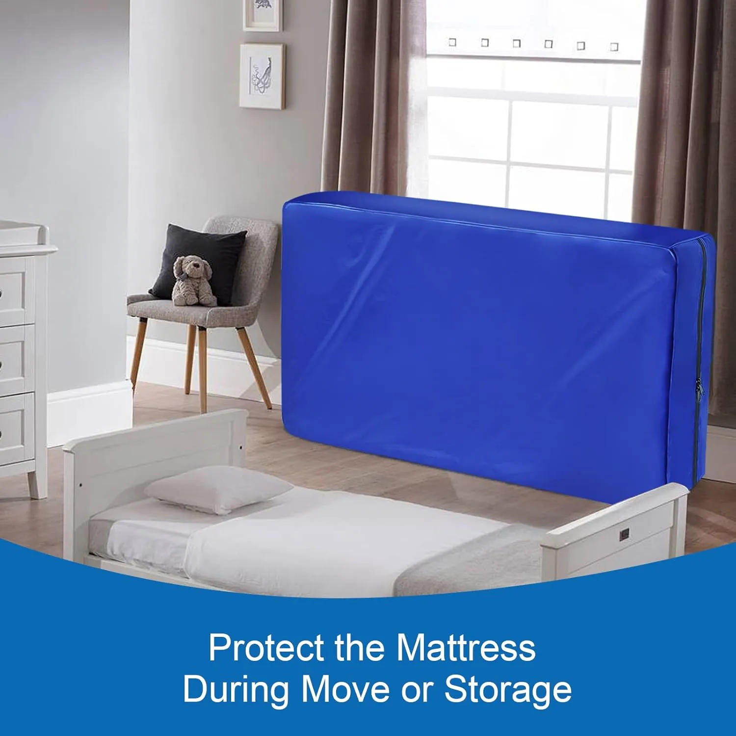 Waterproof Heavy Duty Crib Mattress Moving Bag with Strong Zipper - Reusable Crib Mattress Cover for Moving, Blue, 2 Pack