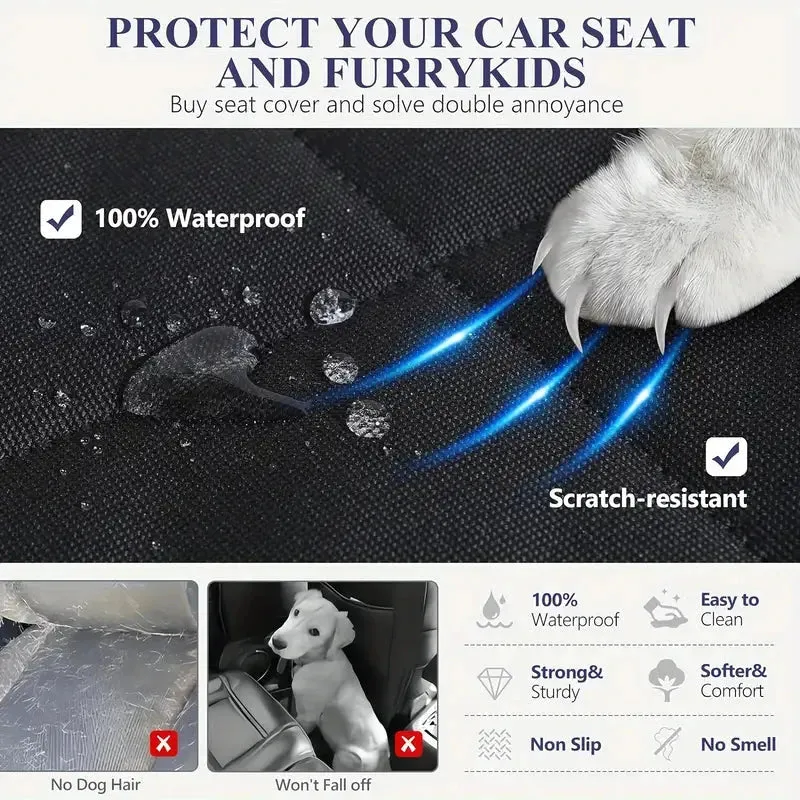 Waterproof Heavy-Duty Quilted Dog Seat Cover Hammock for Cars, Trucks, SUVs