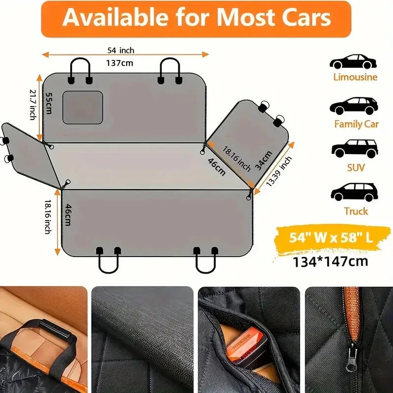 Waterproof Heavy-Duty Quilted Dog Seat Cover Hammock for Cars, Trucks, SUVs