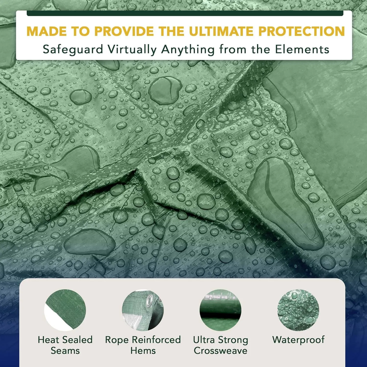 Waterproof Heavy Duty Tarp - for Wood Furniture, Car, Boat, Pool, & More - Tear Resistant - 15x15 Foot Indoor/Outdoor Reversible Green/Brown