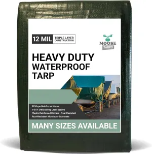 Waterproof Heavy Duty Tarp - for Wood Furniture, Car, Boat, Pool, & More - Tear Resistant - 15x15 Foot Indoor/Outdoor Reversible Green/Brown