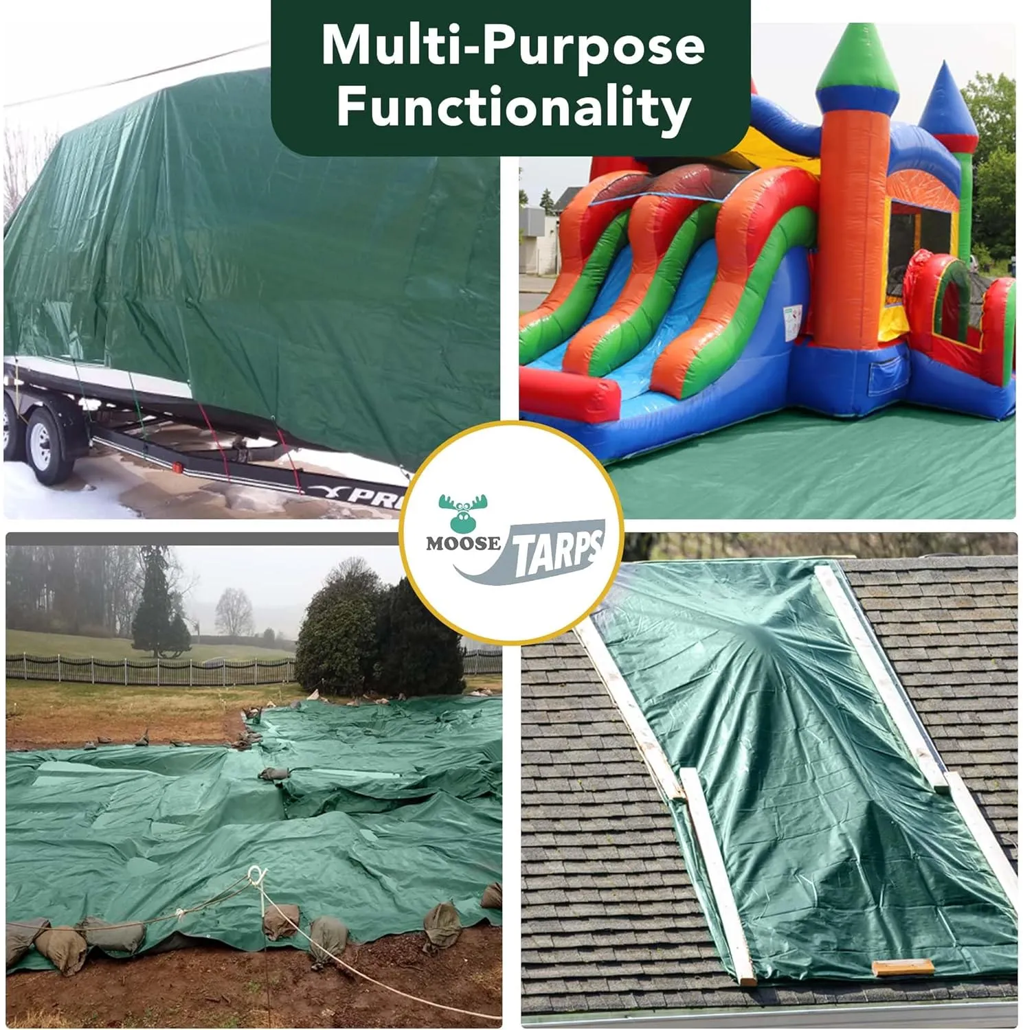 Waterproof Heavy Duty Tarp - for Wood Furniture, Car, Boat, Pool, & More - Tear Resistant - 15x15 Foot Indoor/Outdoor Reversible Green/Brown