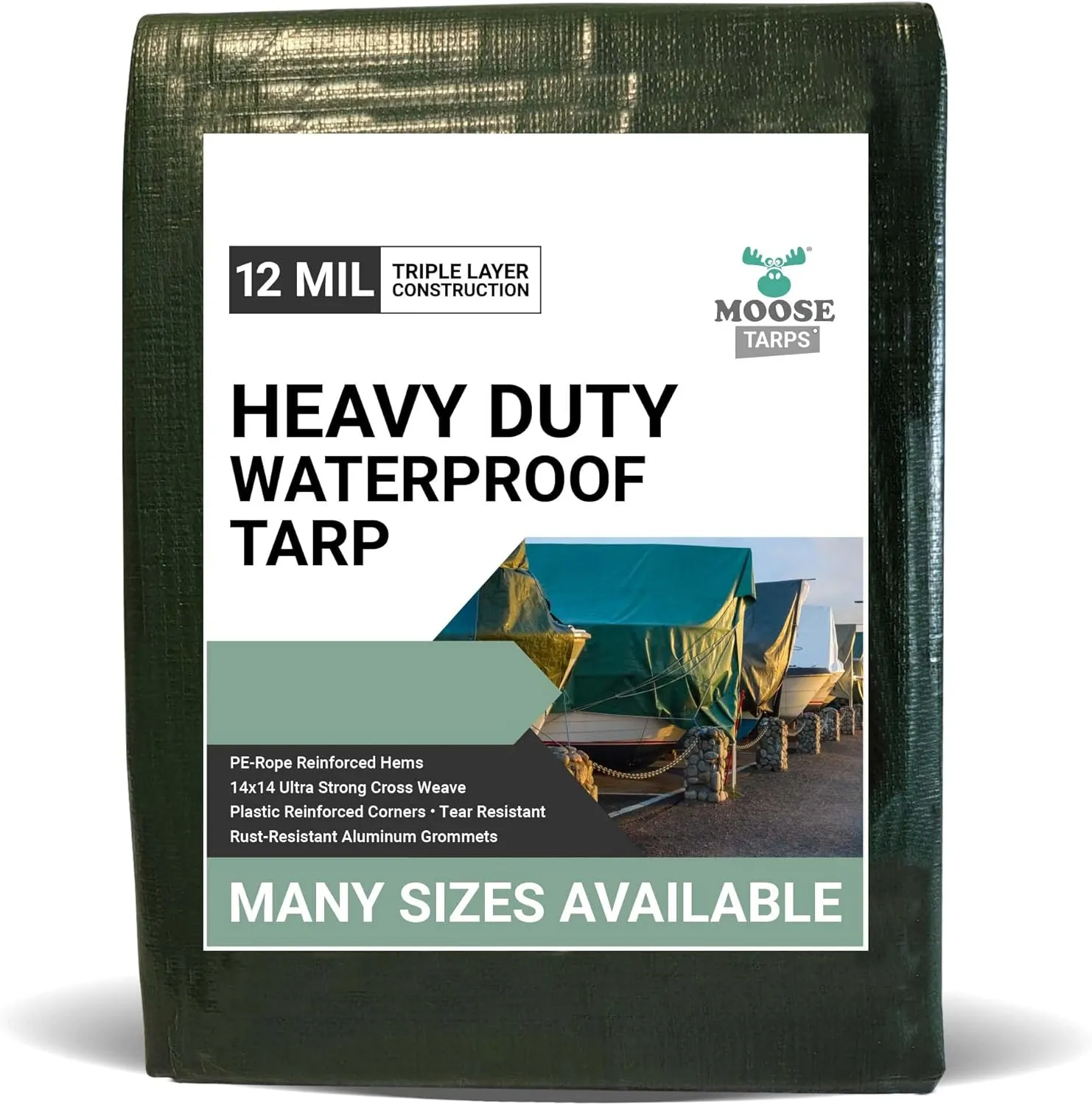 Waterproof Heavy Duty Tarp - for Wood Furniture, Car, Boat, Pool, & More - Tear Resistant - 15x15 Foot Indoor/Outdoor Reversible Green/Brown