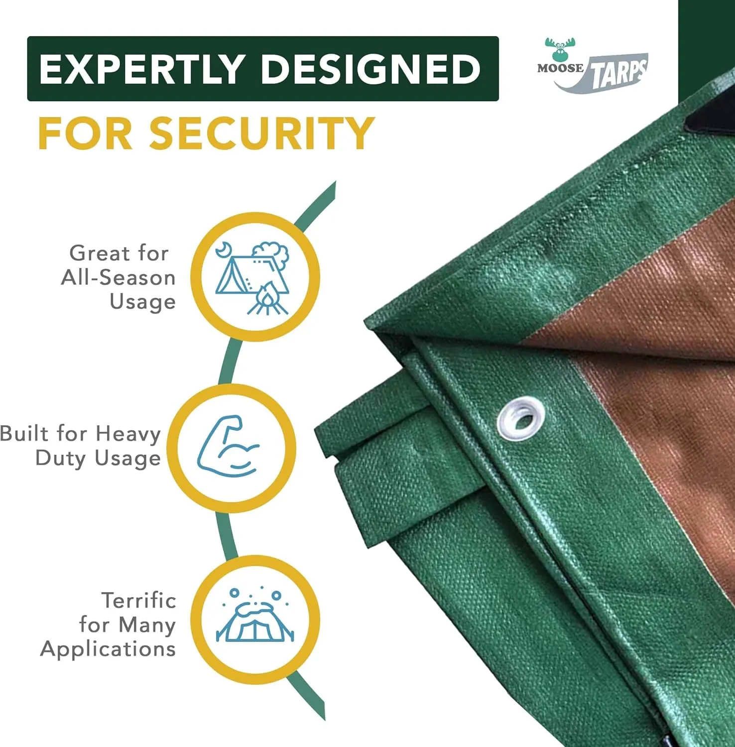 Waterproof Heavy Duty Tarp - for Wood Furniture, Car, Boat, Pool, & More - Tear Resistant - 15x15 Foot Indoor/Outdoor Reversible Green/Brown