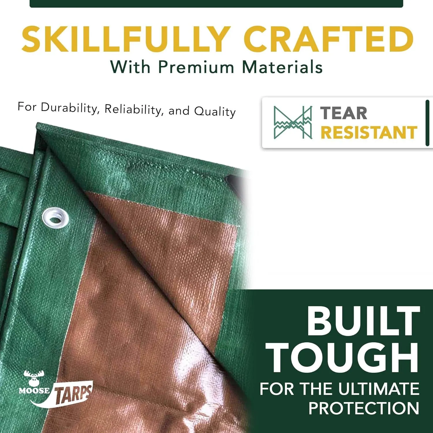 Waterproof Heavy Duty Tarp - for Wood Furniture, Car, Boat, Pool, & More - Tear Resistant - 15x15 Foot Indoor/Outdoor Reversible Green/Brown
