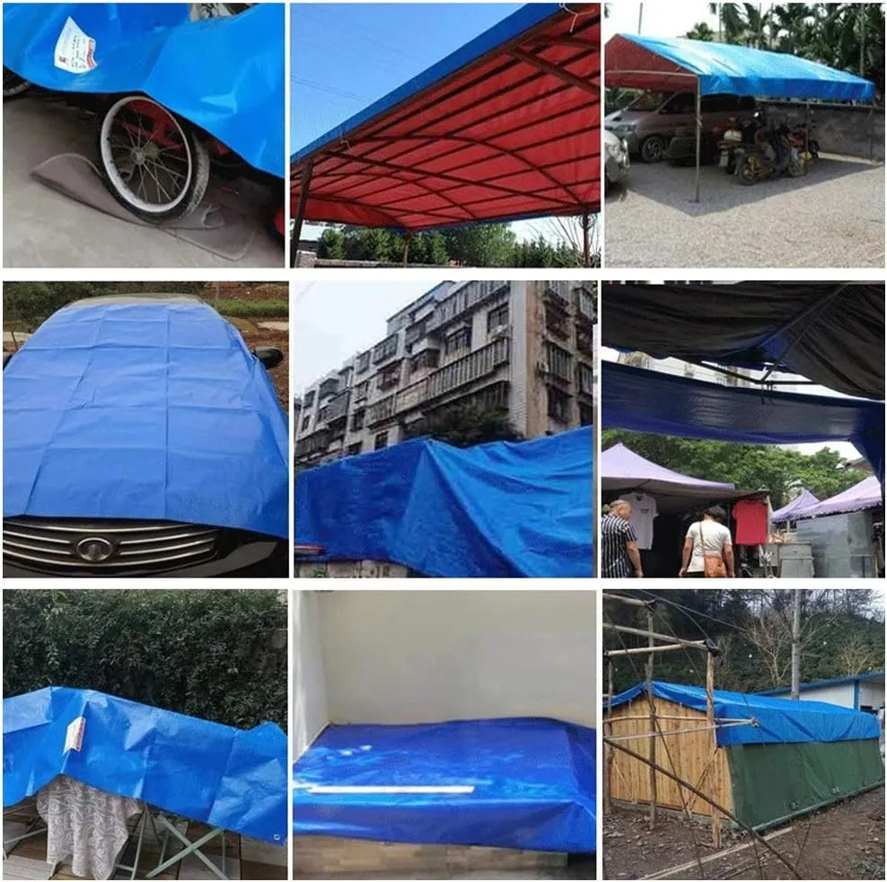 Waterproof Lightweight Tarpaulin Cover Ground Sheet Cover Heavy Duty Tarp Camping Sheet with Eyelets, for Canopy Tent Garden Pool Truck,Blue,3x3m (Blue 3x3m)