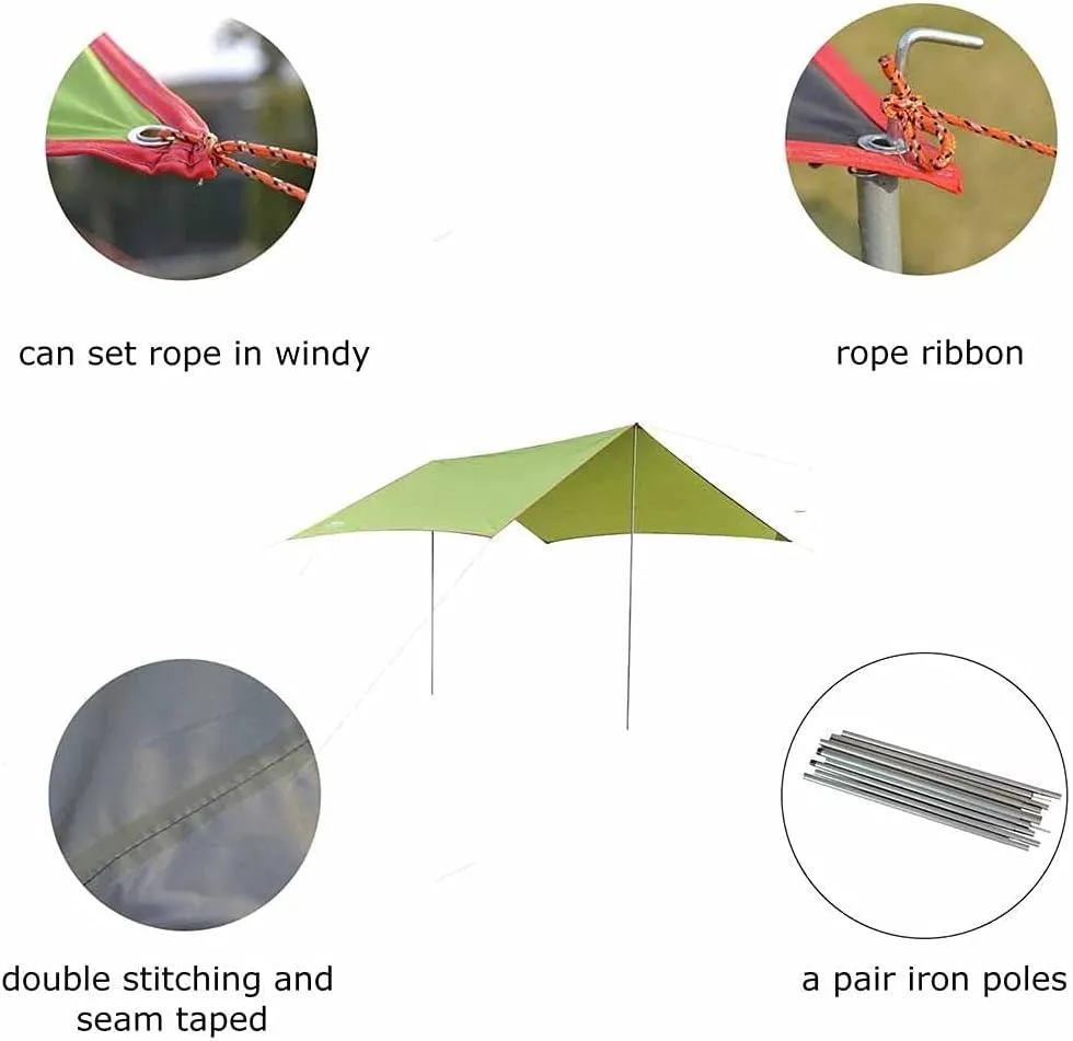 Waterproof Outdoor Awning Hammock Tarp Rain Fly Lightweight Camping Tent Sun Shelter for Tourism Hiking Beach Pergola(Color:Black)