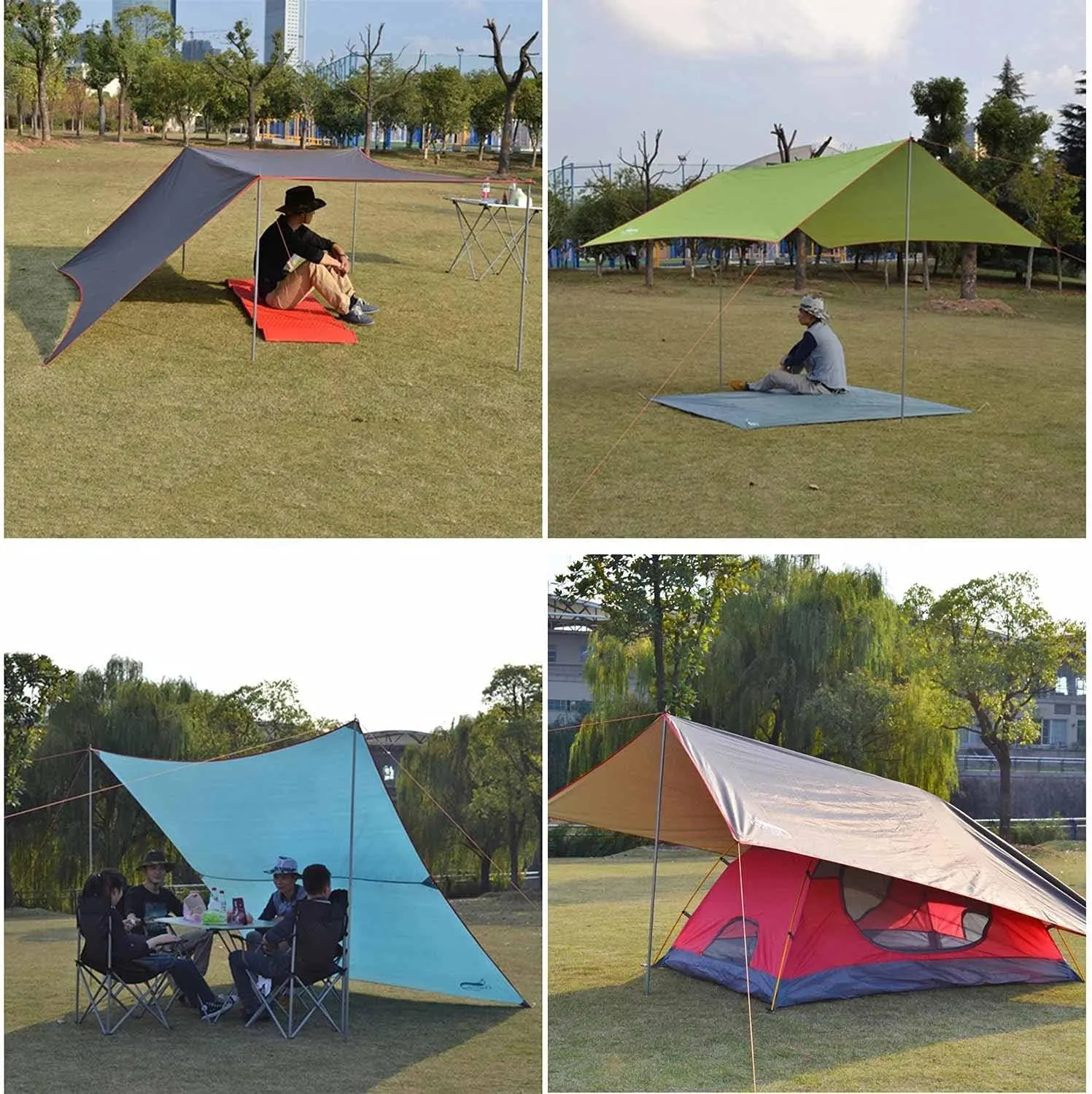 Waterproof Outdoor Awning Hammock Tarp Rain Fly Lightweight Camping Tent Sun Shelter for Tourism Hiking Beach Pergola(Color:Black)