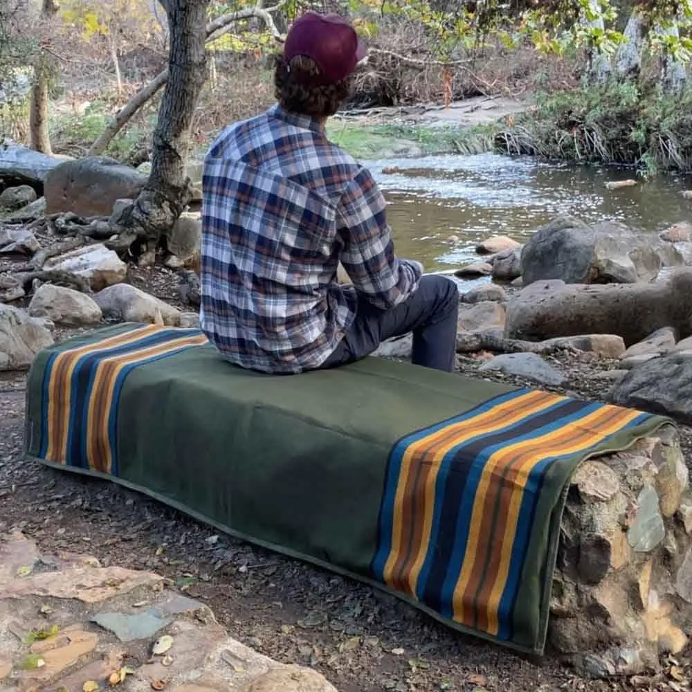 Waterproof Outdoor Canvas Camping Blanket - Waxed Canvas Campfire Blanket with Water Repellent Backing - Camp - Bushcraft Tarp (Olive, Regular)