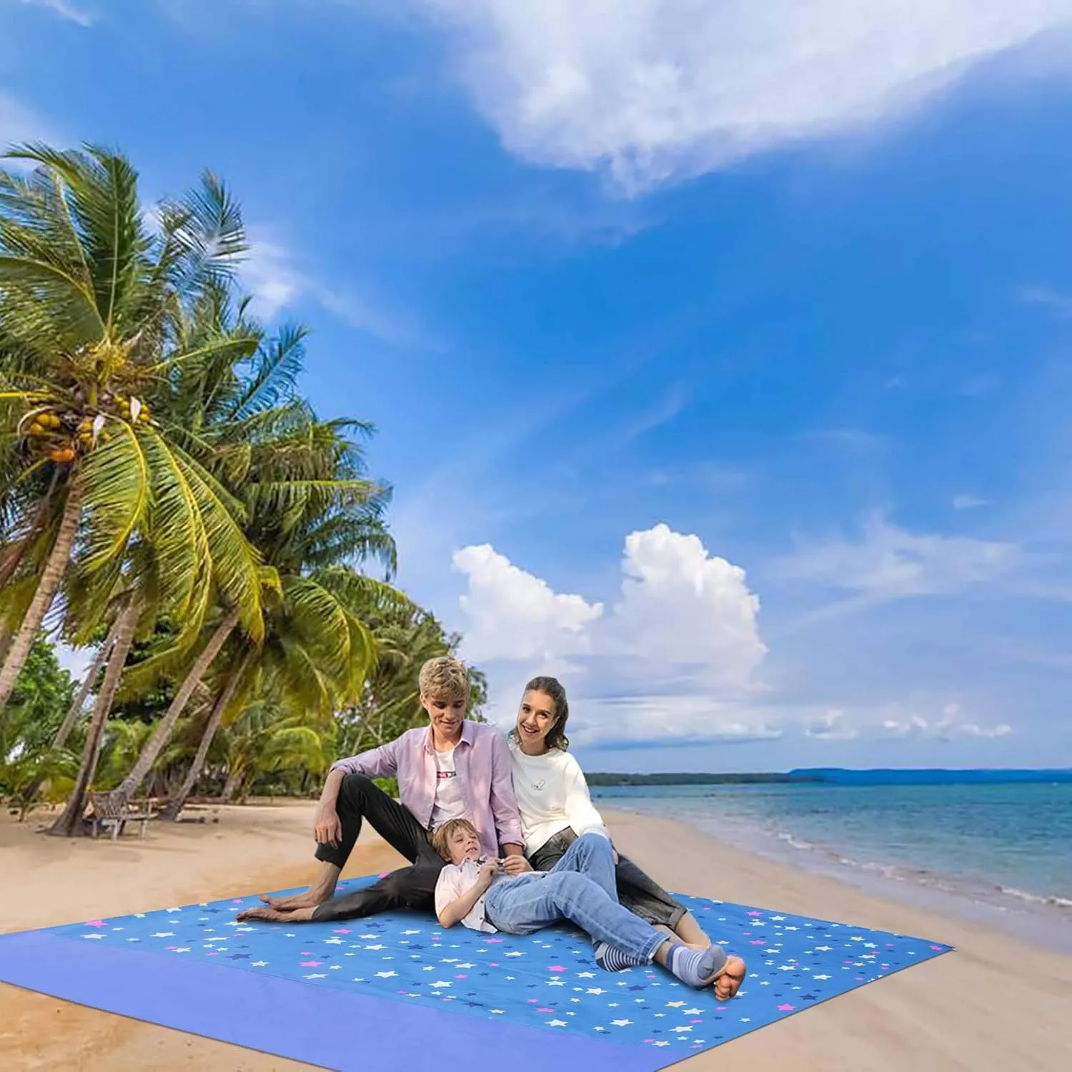 Waterproof Picnic Blanket Oversized Sand Free Beach Mat 79”×83” for 4-8 Adults,Lightweight Portable Camping Pocket Mat for Outdoor Travel ＆ Hiking - Packable w/Bag