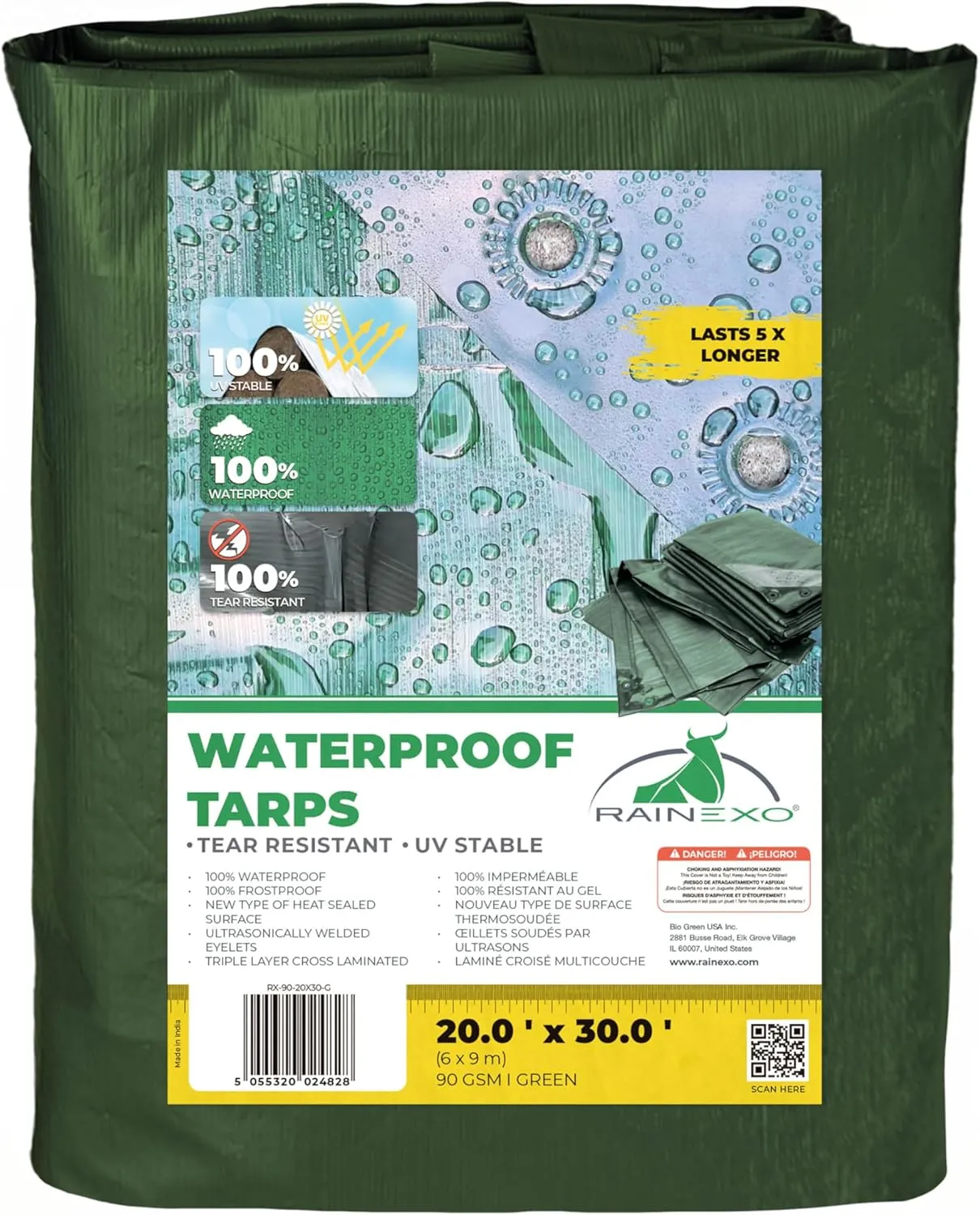 Waterproof Tarps - 20x30 ft 6 Mil Thick Green Heavy Duty Tarps, Tearproof, Recyclable, UV-Resistant Multipurpose Tarpaulin Cover for Outdoor, Camping, Furniture, Garden, Emergency Rain Shelter