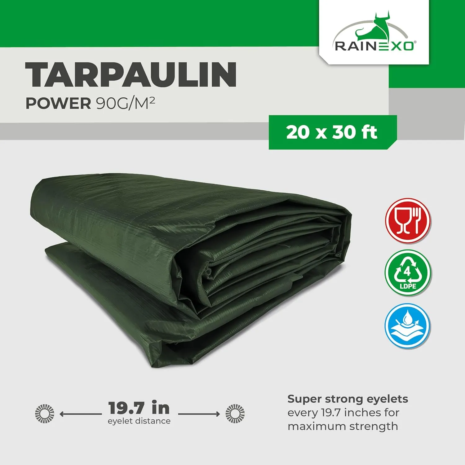 Waterproof Tarps - 20x30 ft 6 Mil Thick Green Heavy Duty Tarps, Tearproof, Recyclable, UV-Resistant Multipurpose Tarpaulin Cover for Outdoor, Camping, Furniture, Garden, Emergency Rain Shelter