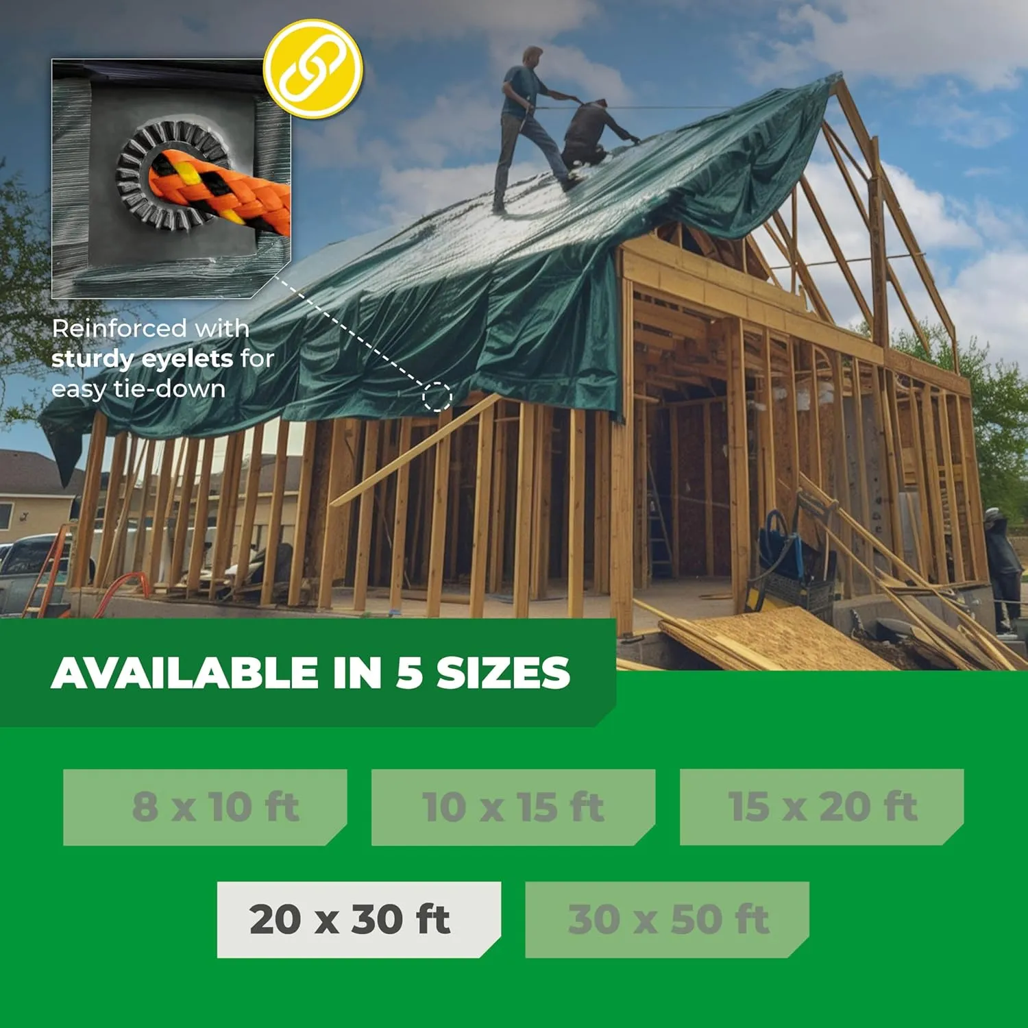 Waterproof Tarps - 20x30 ft 6 Mil Thick Green Heavy Duty Tarps, Tearproof, Recyclable, UV-Resistant Multipurpose Tarpaulin Cover for Outdoor, Camping, Furniture, Garden, Emergency Rain Shelter