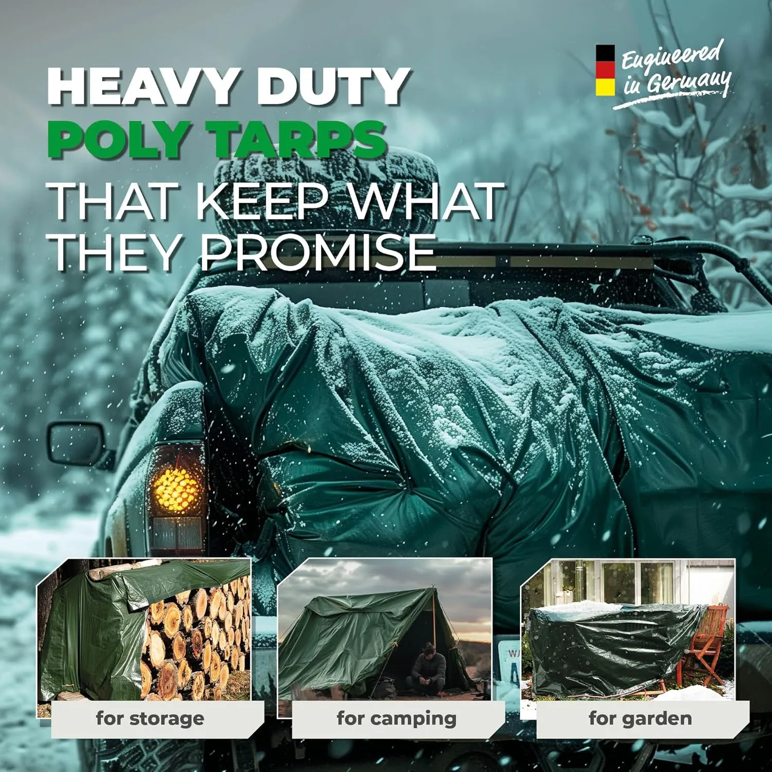 Waterproof Tarps - 20x30 ft 6 Mil Thick Green Heavy Duty Tarps, Tearproof, Recyclable, UV-Resistant Multipurpose Tarpaulin Cover for Outdoor, Camping, Furniture, Garden, Emergency Rain Shelter