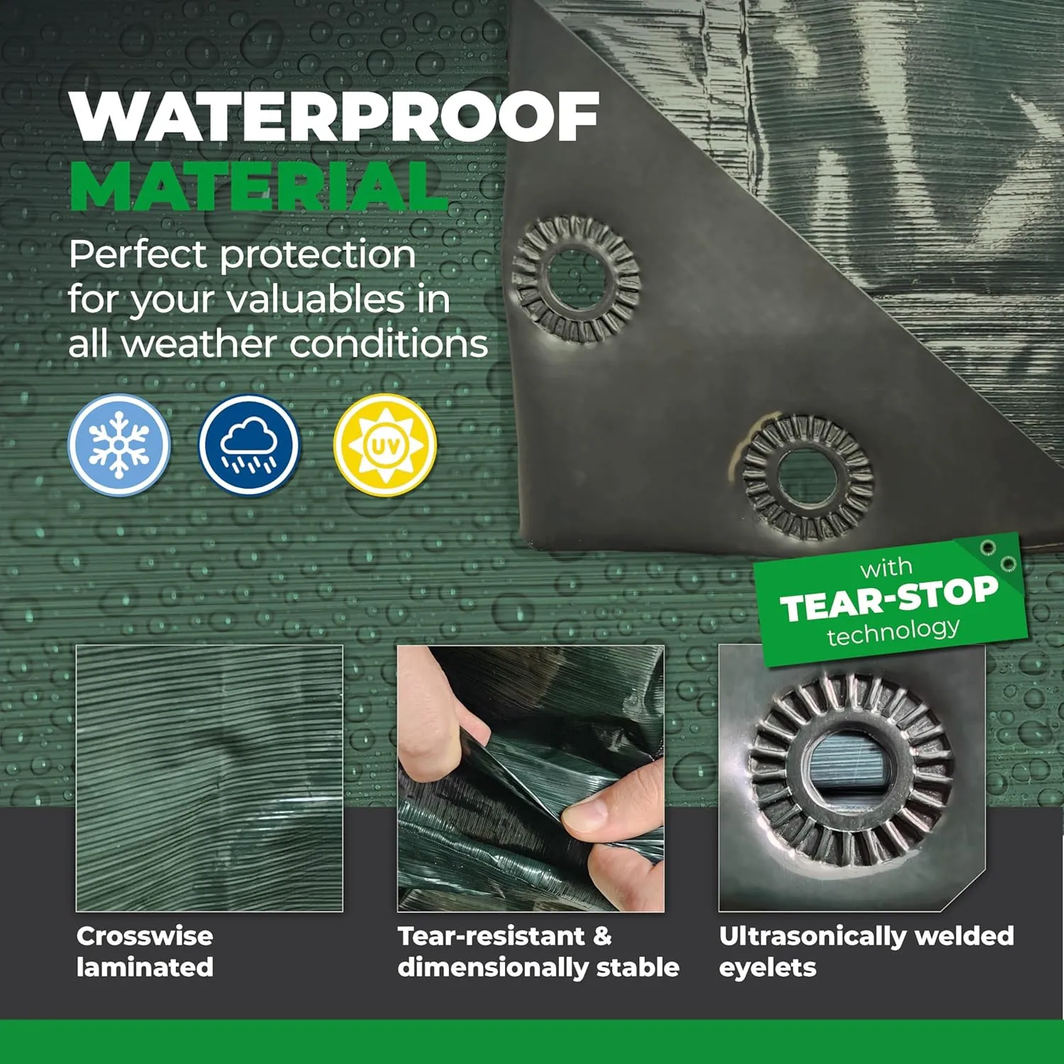 Waterproof Tarps - 20x30 ft 6 Mil Thick Green Heavy Duty Tarps, Tearproof, Recyclable, UV-Resistant Multipurpose Tarpaulin Cover for Outdoor, Camping, Furniture, Garden, Emergency Rain Shelter
