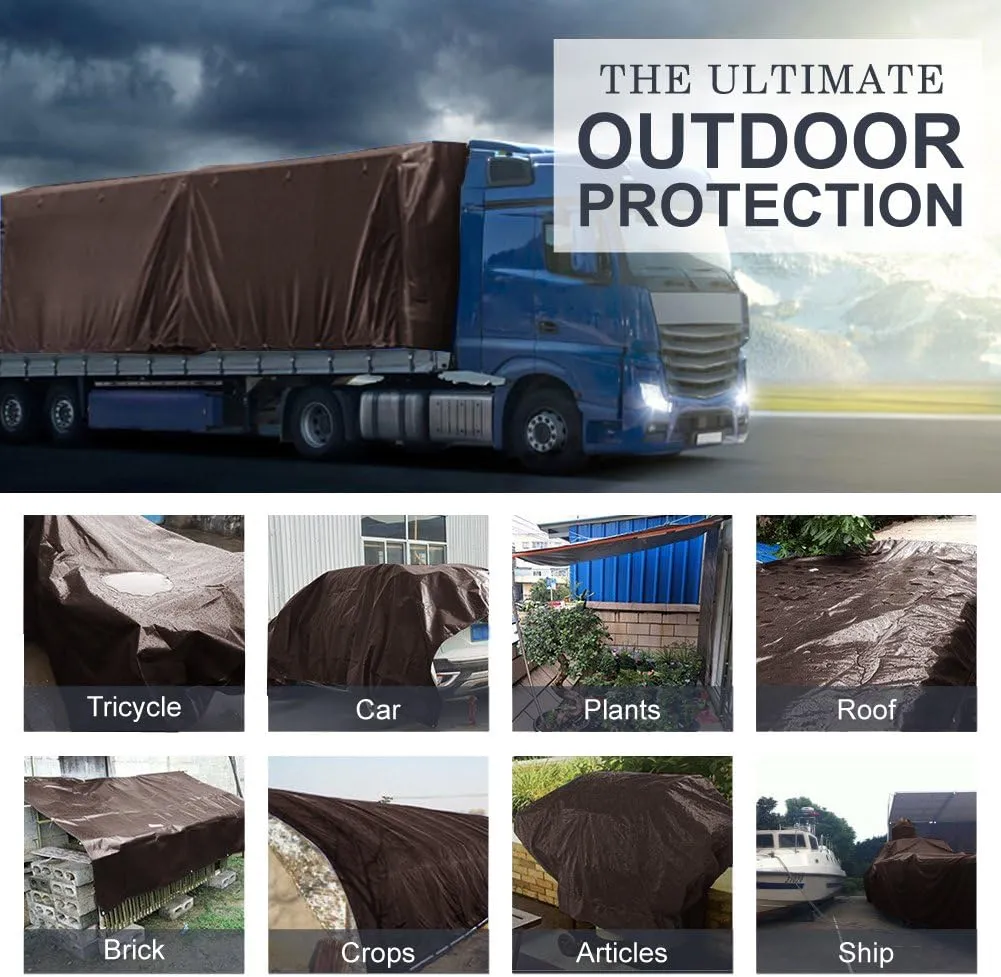 Waterproof Tarps Heavy Duty 9 Mil Thick Rain Covers Drop Cloths Camping Tents Colored Tarps- Perfect for Shelter, Shade 20'x30' Brown/Silver