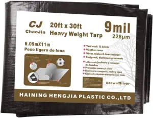 Waterproof Tarps Heavy Duty 9 Mil Thick Rain Covers Drop Cloths Camping Tents Colored Tarps- Perfect for Shelter, Shade 20'x30' Brown/Silver