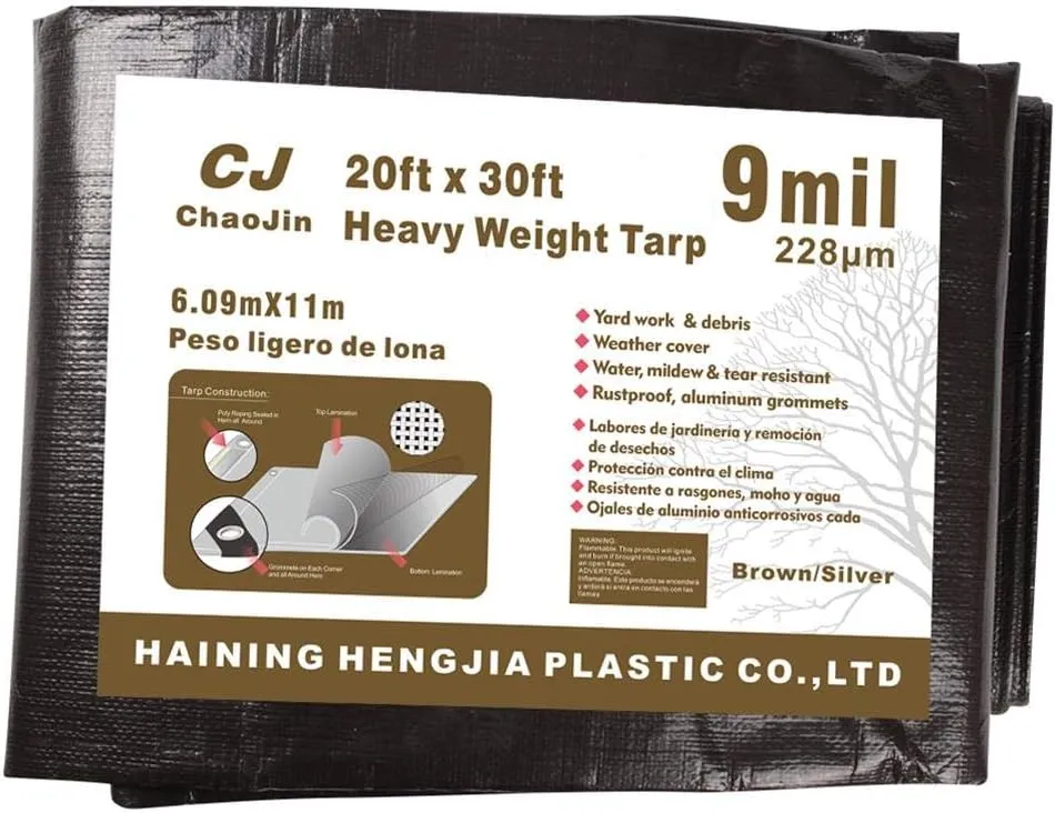 Waterproof Tarps Heavy Duty 9 Mil Thick Rain Covers Drop Cloths Camping Tents Colored Tarps- Perfect for Shelter, Shade 20'x30' Brown/Silver