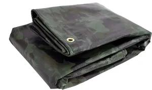 Watershed Innovations Heavy Duty Waterproof Camo Tarp - Reversible Camouflage/Green Tarp -12x12 with UV Protection for Outdoor Camping RV Truck and Trailers
