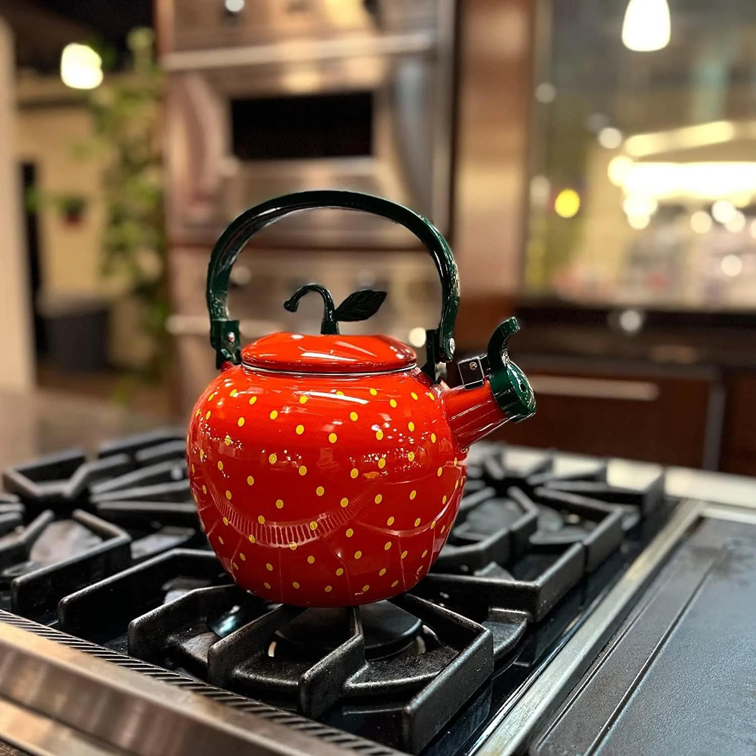 Whistling Tea Kettle for Stove Top Enamel on Steel Teakettle, Supreme Housewares Strawberry Design Teapot Water Kettle Cute Kitchen Accessories Teteras (2.3 Quart, Strawberry)