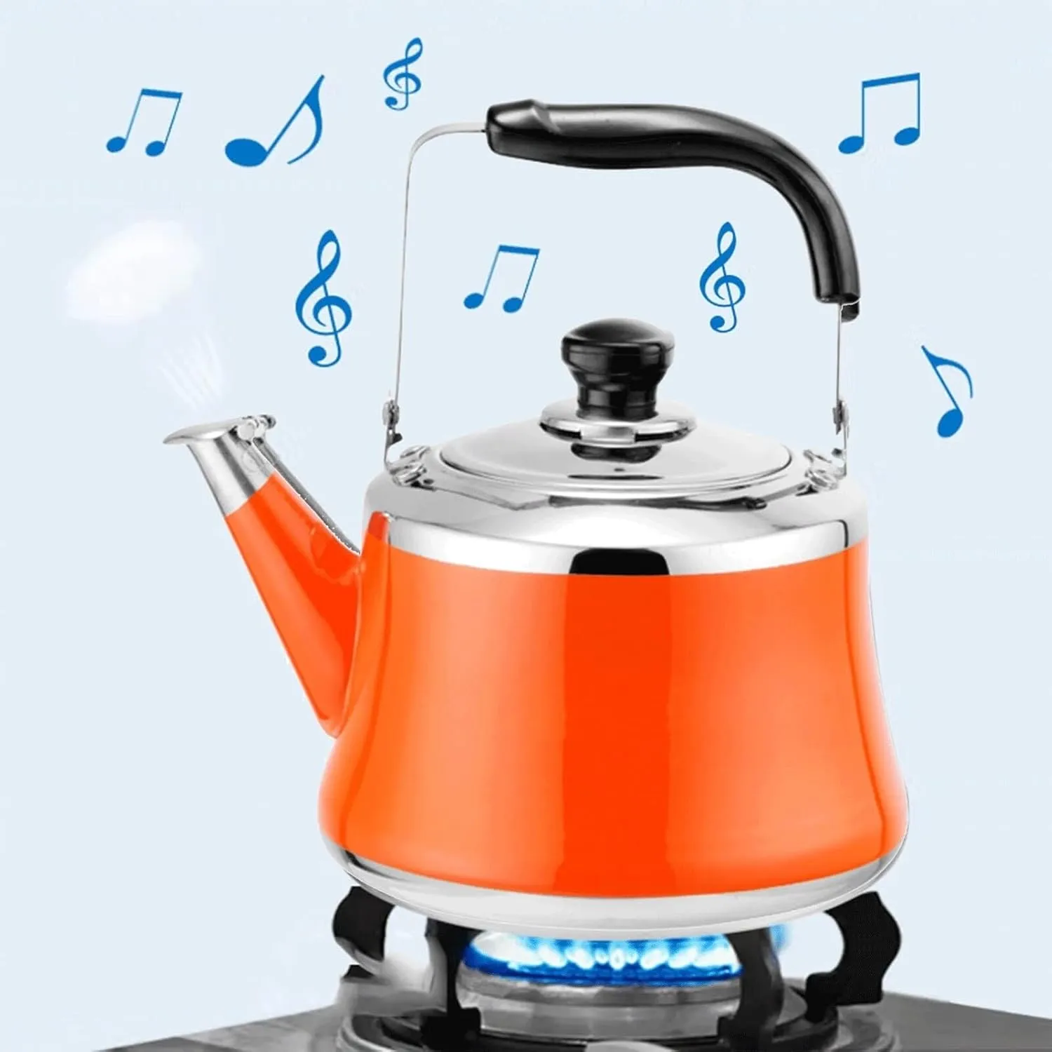 Whistling Tea Kettle, Stove Top Whistling Tea Pot, Cute Teakettles with Ergonomic Handle for Gas, Induction, Electric Stove Tops, Even Heating & Quick Boil(Orange,2 liter)