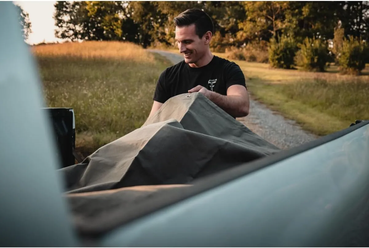 WHITEDUCK 8'x10' Canvas Tarp 18 oz/37 Mil Heavy Duty Waterproof UV Resistant, Rustproof Grommets, Industrial & Commercial Use Cloth Tarp (Finished Size: 7'6"x9'6", Grey)