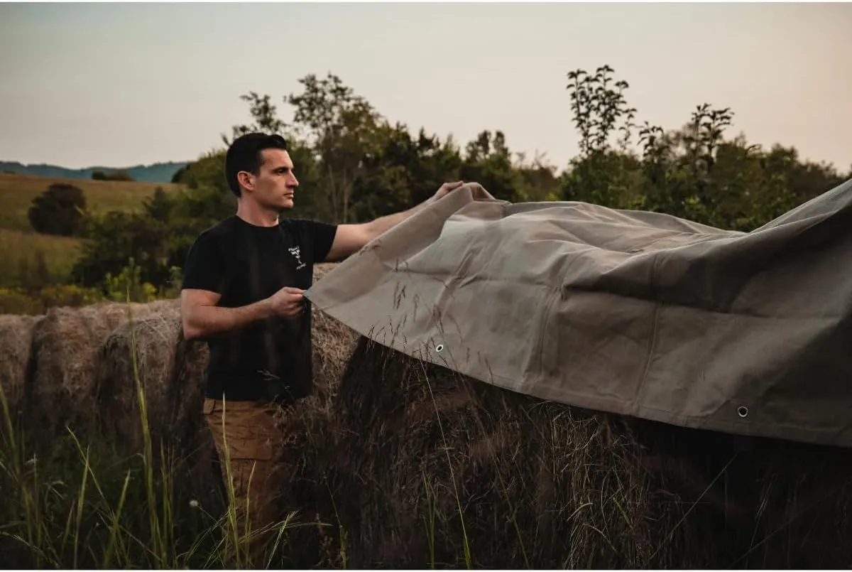 WHITEDUCK 8'x10' Canvas Tarp 18 oz/37 Mil Heavy Duty Waterproof UV Resistant, Rustproof Grommets, Industrial & Commercial Use Cloth Tarp (Finished Size: 7'6"x9'6", Grey)
