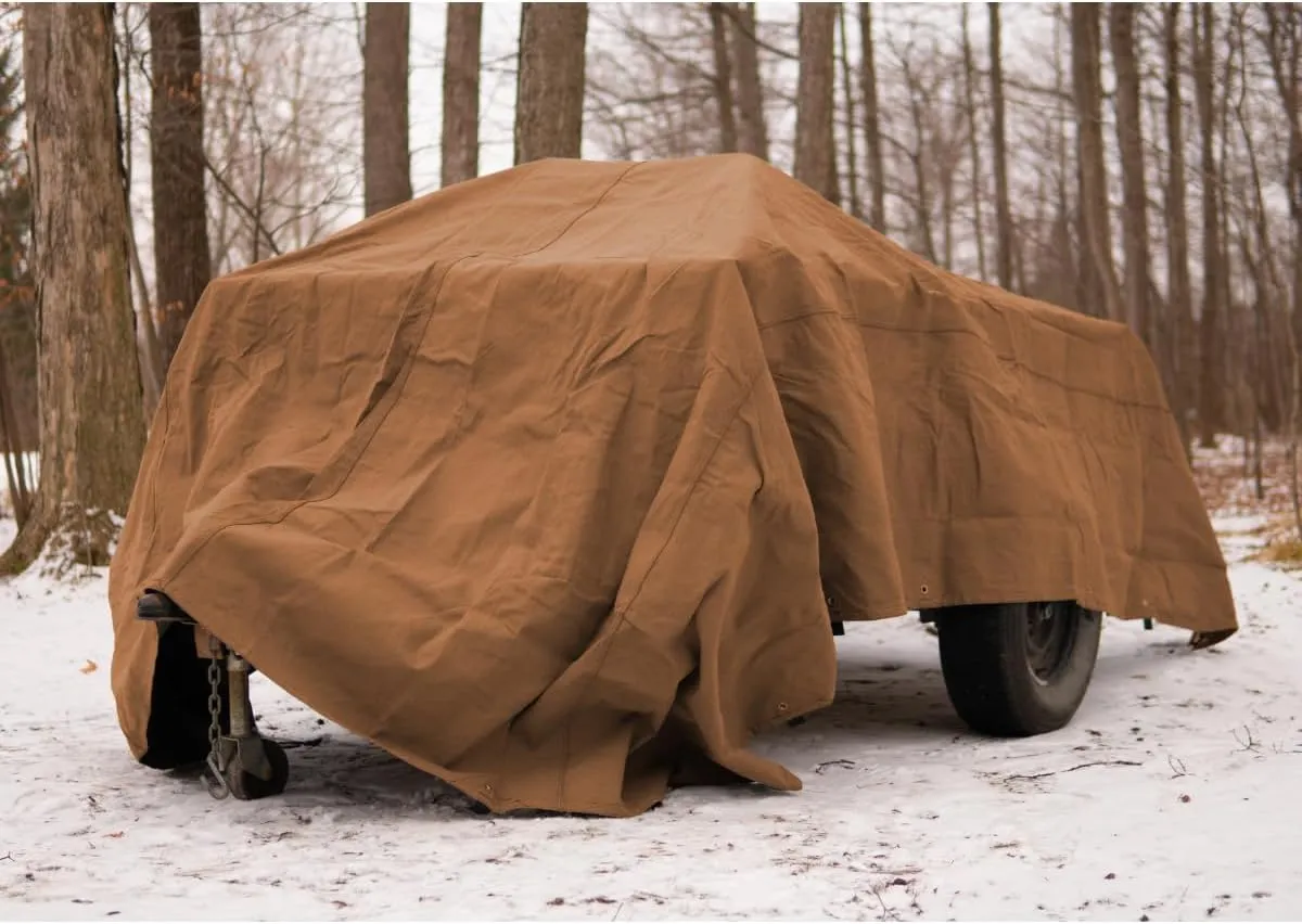 WHITEDUCK 8'x10' Canvas Tarp 18 oz/37 Mil Heavy Duty Waterproof UV Resistant, Rustproof Grommets, Industrial & Commercial Use Cloth Tarp (Finished Size: 7'6"x9'6", Grey)