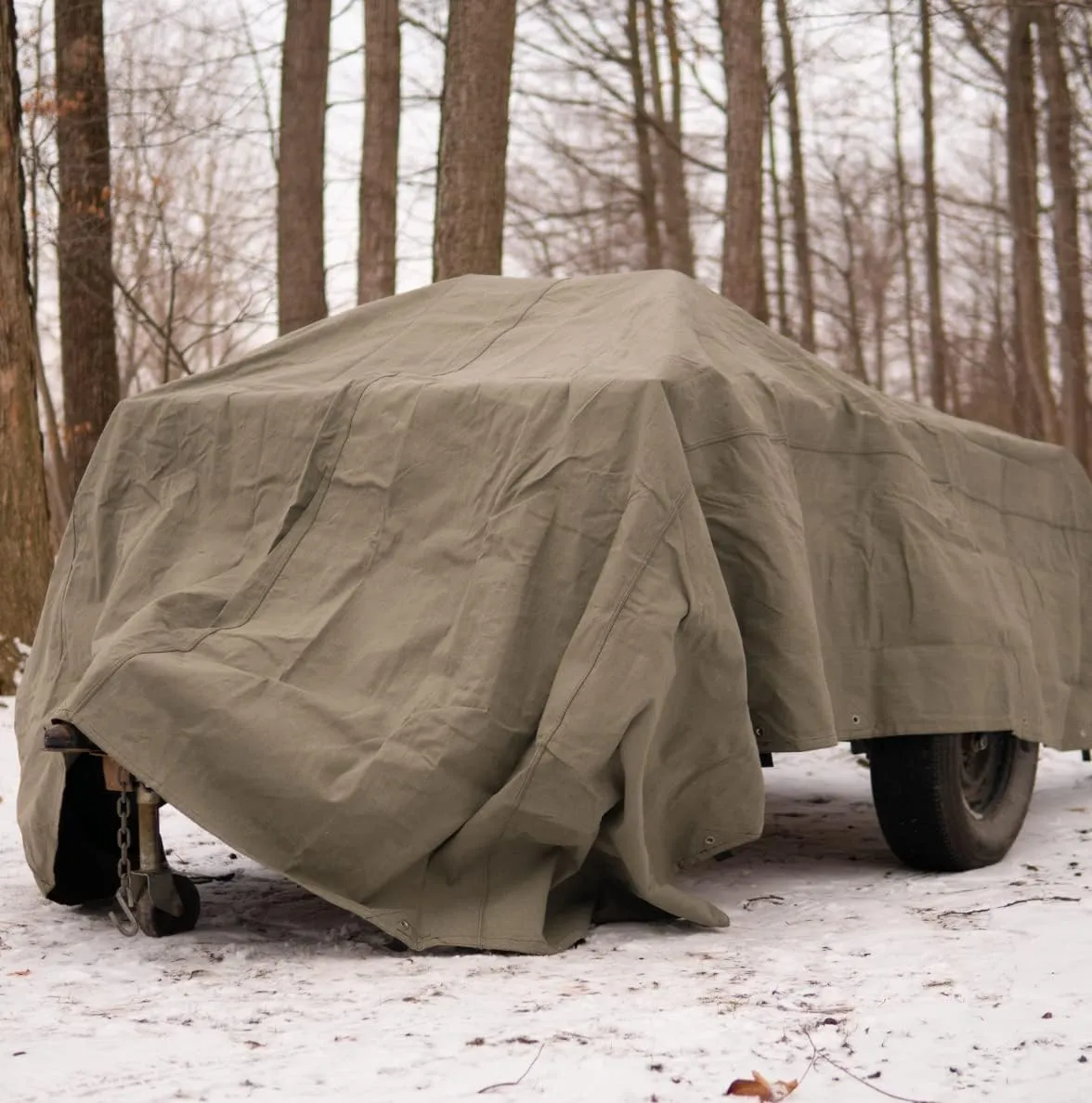 WHITEDUCK Canvas Tarp 18 oz. Heavy Duty Waterproof UV Resistant, Rustproof Grommets, Industrial & Commercial Use Cloth Tarp (Cut Size: 8'x10', Finished Size: 76x96, Olive Drab)