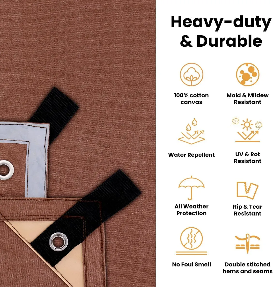 WHITEDUCK Canvas Tarp 18 oz. Heavy Duty Waterproof UV Resistant, Rustproof Grommets, Industrial & Commercial Use Cloth Tarp (Cut Size: 8'x10', Finished Size: 76x96, Olive Drab)