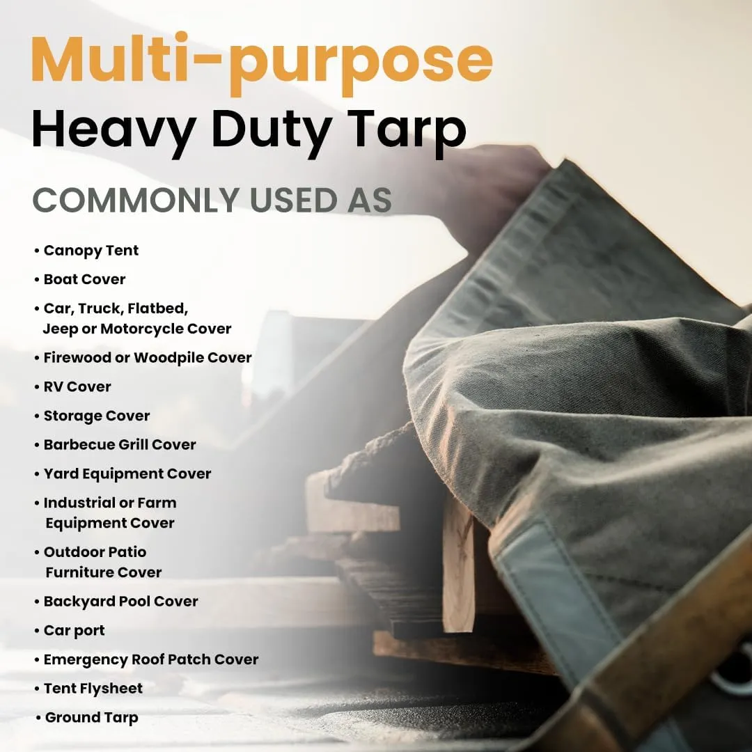 WHITEDUCK Canvas Tarp 18 oz. Heavy Duty Waterproof UV Resistant, Rustproof Grommets, Industrial & Commercial Use Cloth Tarp (Cut Size: 8'x10', Finished Size: 76x96, Olive Drab)