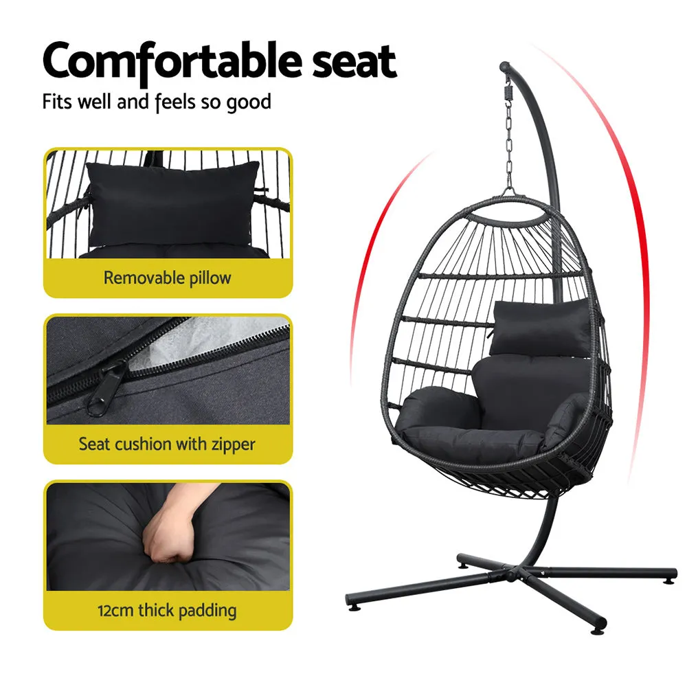 Wicker Egg Swing Chair Hammock With Stand - Charcoal